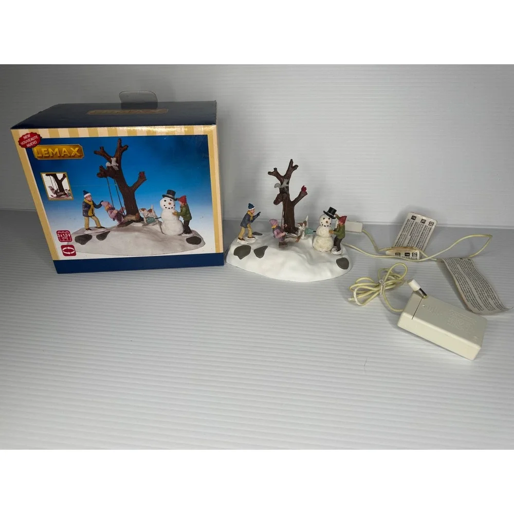 Lemax Tire Swing Twirl 84354 Animated Christmas Village Tabletop Snowman Dog